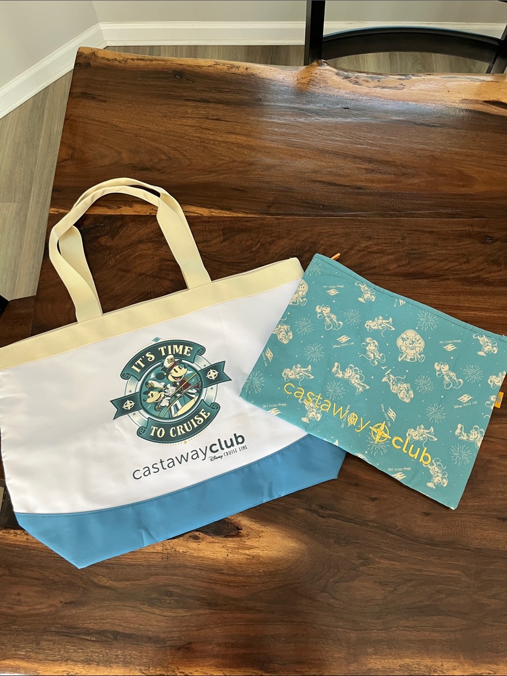 Castaway White and Teal Tote with Matching Teal Pouch
